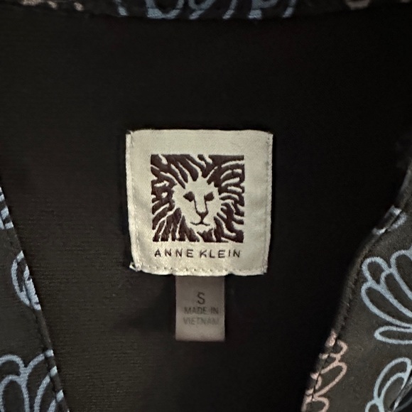 Anne Klein Black Blue Taupe Geo Floral Patterned V Neck Long Sleeve Blouse Small - Picture 2 of 8